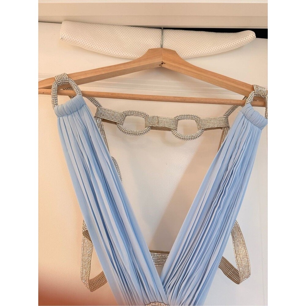 NEW Bronx Banco Brielle Powder Blue Diamond Gown Elegant Plunge Cutout dress, XS - Picture 12 of 16